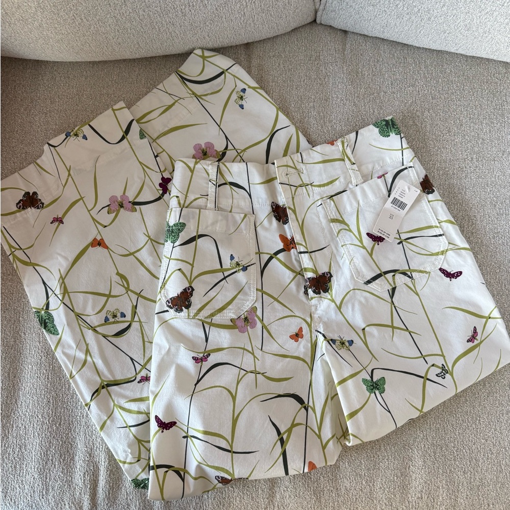 Maeve Floral Print Pants - White and Green